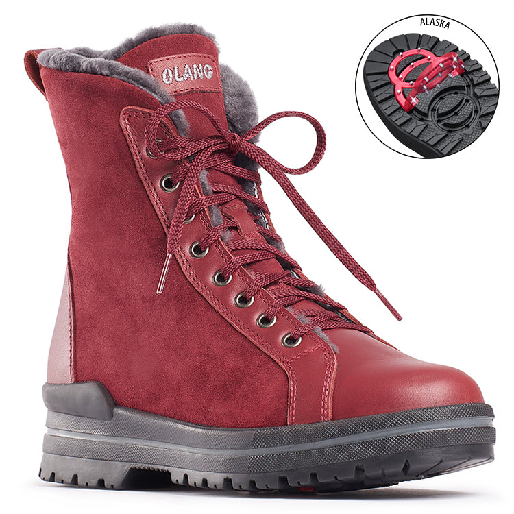 Olang ZAIDE Bordo | Bottes d'hiver à crampons pour femmes - Boutique du Cordonnier