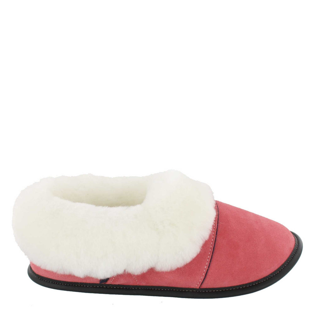 Pantoufles Garneau PARESSEUSE EN SUEDE ROSE Mouton blanc pour Femmes - Boutique du Cordonnier