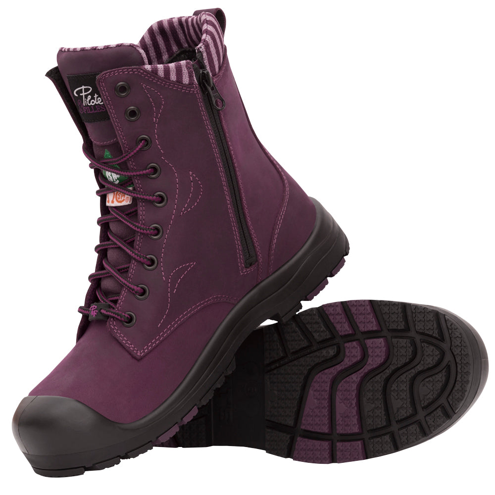 Pilote et Filles PF358 MAUVE Bottes de travail 8'' pour Femmes | Embout protecteur et semelle d’acier CSA - Boutique du Cordonnier